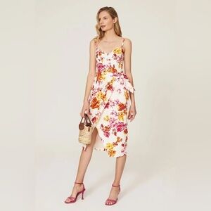 Great Jones White Floral Midi Dress faux wrap size 12 cotton adjustable strap
